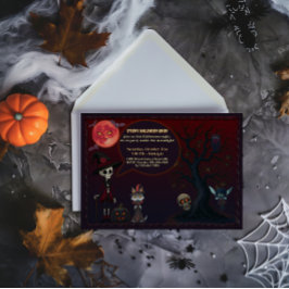 レッド不気味ムーンライトナイトハロウィーン招待状 招待状