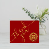 レッド中国のの結婚フローラリースサンキューカード 箔招待状ポストカード (立ち正面)