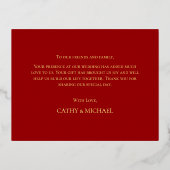 レッド中国のの結婚フローラリースサンキューカード 箔招待状ポストカード (裏面)