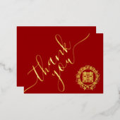 レッド中国のの結婚フローラリースサンキューカード 箔招待状ポストカード (正面/裏面)