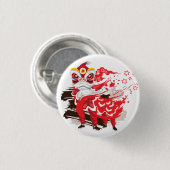 レッド中国のライオンダンサーイラストレーション 缶バッジ (正面&裏面)