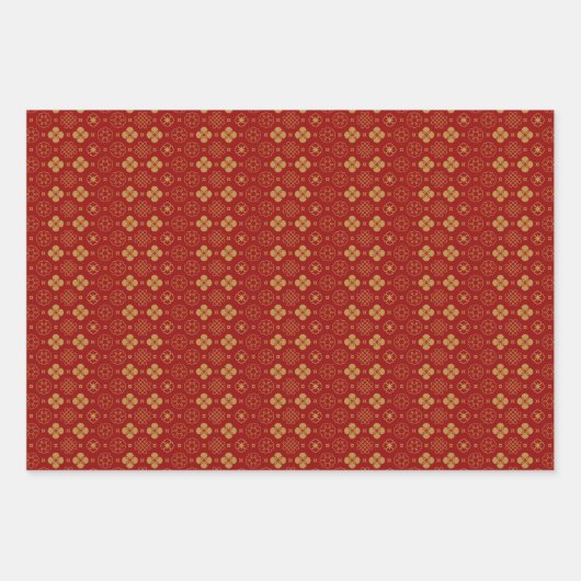 レッド中国の金ゴールドニューイヤーオリエンタルゴールデン〔占星術の〕十二宮図 ラッピングペーパーシート (正面)