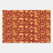 レッド中国の金ゴールドニューイヤーオリエンタルゴールデン〔占星術の〕十二宮図 ラッピングペーパーシート (正面3)