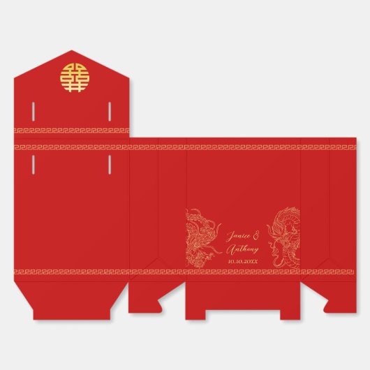 レッド中国の金ゴールド結婚ドラゴンとフェニックス フェイバーボックス (見開き)