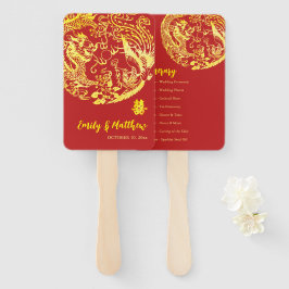 レッド中国の・ドラゴン・フェニックスのロゴ結婚式プログラム ハンドファン