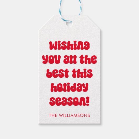 レッド予測できなタイポグラフィレトロクリスマスパーソナライズされた ギフトタグ (正面)