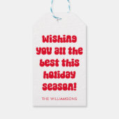 レッド予測できなタイポグラフィレトロクリスマスパーソナライズされた ギフトタグ (裏面)