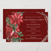 レッド伝統的リースクリスマスパーティー 招待状 (正面/裏面)
