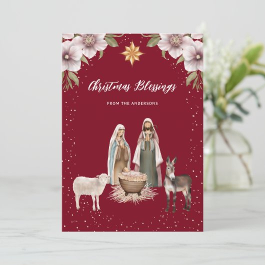 レッド出生シーンクリスチャンクリスマスカード シーズンカード (スタンド正面)
