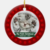 レッド初めてのクリスマスペットキッテンフォトポーズカスタム セラミックオーナメント (裏面)