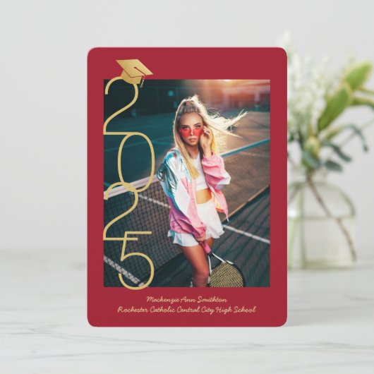 レッド卒業写真2022オープンハウス招待状 案内状 (スタンド正面)