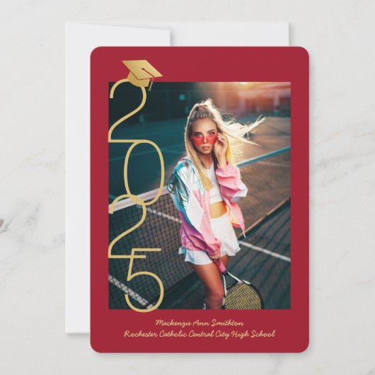 レッド卒業写真2022オープンハウス招待状 案内状 (正面)