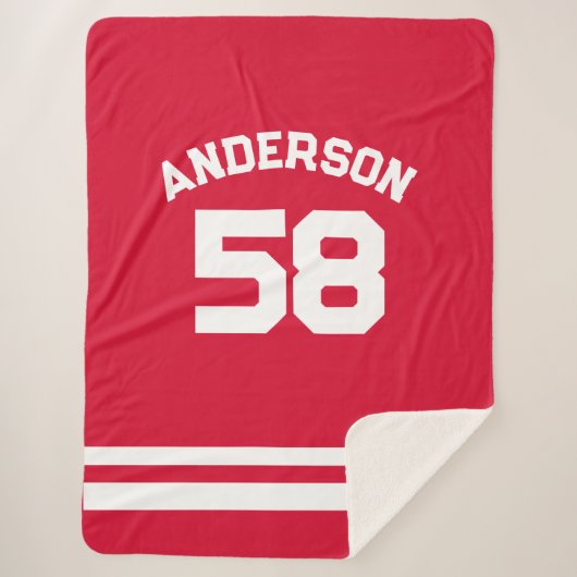 レッド名前をカスタムする&ナンバースポーツファン シェルパブランケット (正面)