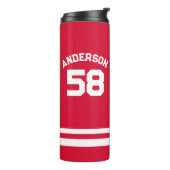 レッド名前をカスタムする&ナンバースポーツファン タンブラー (回転左)
