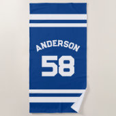 レッド名前をカスタムする&ナンバースポーツファン ビーチタオル (正面)