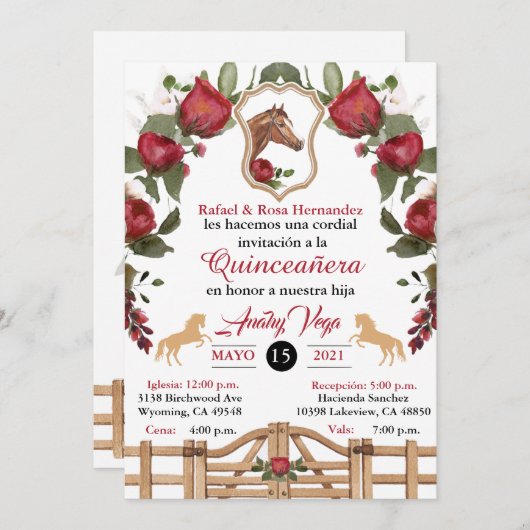 レッド女性のカーボーイウェスタン招待状キンセアニェラ招待状 招待状 (正面/裏面)