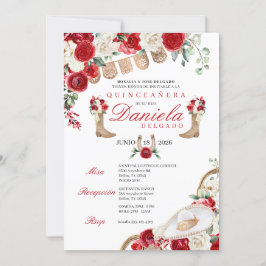 レッド女性のカーボーイブーツ&ロープマリアチキンセアニラ 招待状