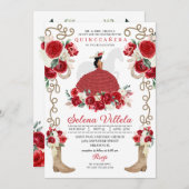 レッド女性のカーボーイプリンセスホースチャロキンセニェラ 招待状 (正面/裏面)