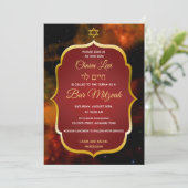 レッド宇宙銀河系金ゴールドスターユダヤバー（ユダヤ教の）バル・ミツバー 招待状 (スタンド正面)