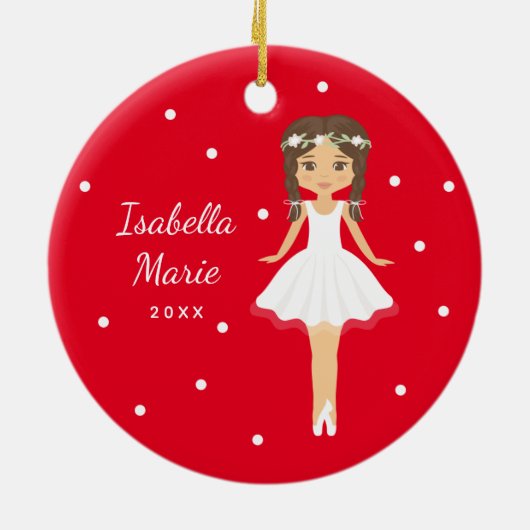 レッド小さな女の子バレリナパーソナライズされたバレエ セラミックオーナメント (裏面)