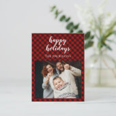 レッド市松模様にクリスマスファミリーお祝い シーズンカード (スタンド正面)