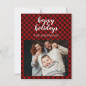 レッド市松模様にクリスマスファミリーお祝い シーズンカード (正面)