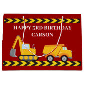 レッド建築トラックボーイズカスタム子供の誕生日 ラージペーパーバッグ (正面)