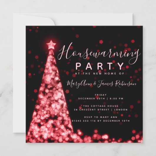 レッド引っ越し祝いパーティーパーティークリスマスホリデー 招待状 (正面)