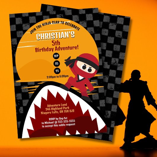 レッド忍者シャークタマー誕生日招待状 招待状