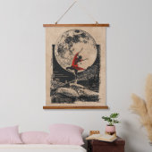 レッド忍者フルムーンアート | ワビサビヴィンテージスタイル 吊り下げ型タペストリー (寝室)