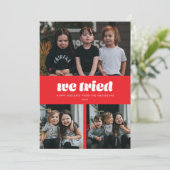 レッド我々は複数の写真おもしろいクリスマスを試みた シーズンカード (スタンド正面)