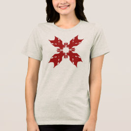 レッド抽象芸術スノーフレークコンテンポラリーフローラポップ・アートのアート トライブレンドTシャツ