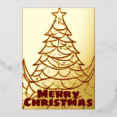 レッド抽象芸術メリークリスマスツリーイラストレーション 箔シーズンカード (正面)