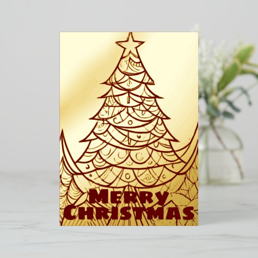レッド抽象芸術メリークリスマスツリーイラストレーション 箔シーズンカード (立ち正面)