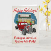 レッド改造・トラック、レトロ・クリスマス カード (黄色い花)