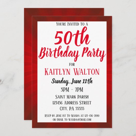 レッド日が差すこと50thバースデーパーティー 招待状 (正面/裏面)