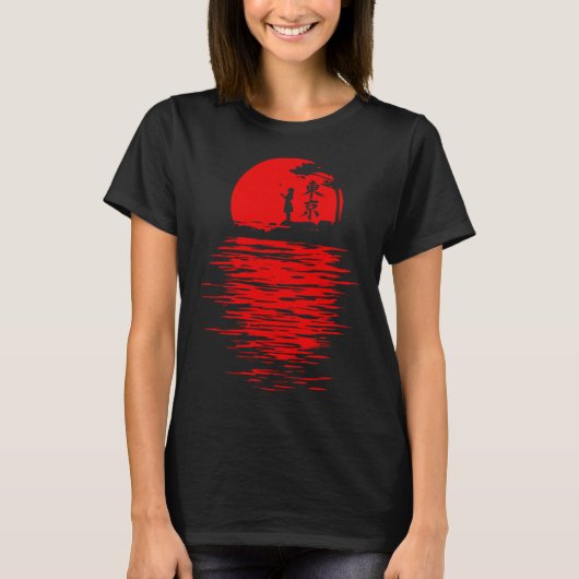 レッド日本の東京ムーン10代のガール Tシャツ (正面)
