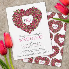 レッド春チューリップスケッチハート結婚式招待状 招待状