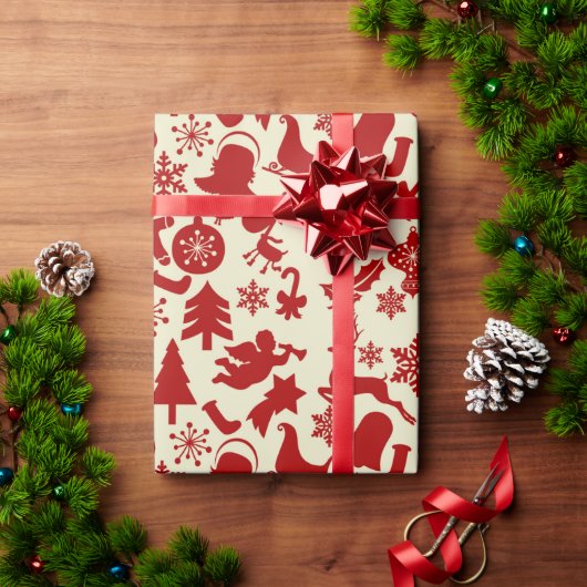 レッド柄のクリスマス包装紙 ラッピングペーパー (クリスマスギフト)