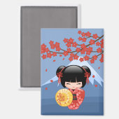 レッド桜こけしかわいい芸者ブルーマウンテン マグネット (正面/裏面)
