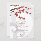 レッド桜さくらんぼフラムズスワーズシック婚約 招待状 (正面)