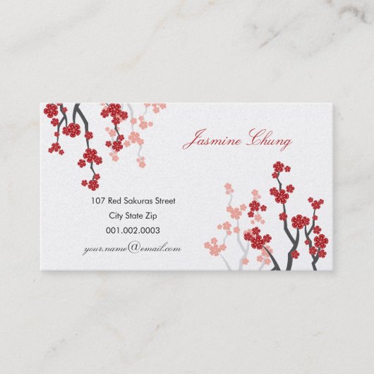 レッド桜さくらんぼ花咲き東洋禅アジア 名刺 (正面)