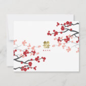 レッド桜と金ゴールドダブルハピネス中国のズ結婚 出欠カード (裏面)