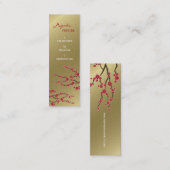 レッド桜オリエンタルさくらんぼ花スタイリッシュ金ゴールド スキニー名刺 (正面/裏面)