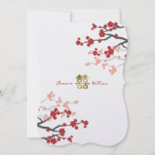 レッド桜ゴールデンダブル中国のハピネス結婚ズ 招待状 (正面)