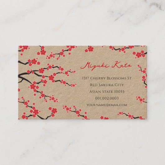 レッド桜フラワーズオリエンタルさくらんぼブラウズアジアン 名刺 (正面)