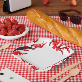 レッド桜絵画フラムス紙プレート ペーパープレート