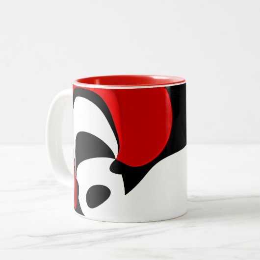 レッド氏へ：抽象芸術ブラック、ホワイト、レッド ツートーンマグカップ (正面左)