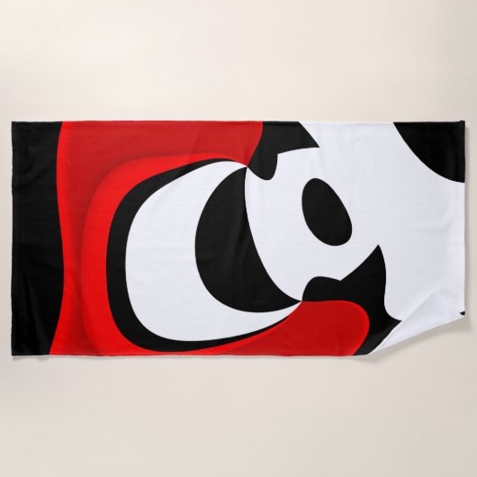 レッド氏へ：抽象芸術ブラック、ホワイト、レッド ビーチタオル (正面)