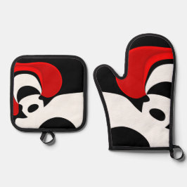 レッド氏へ：抽象芸術ブラック、ホワイト、レッド 鍋つかみ&鍋敷きセット